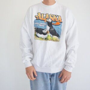 Vintage '90s Hanes Alaska Puffin Graphic Sweatshirt White 90s Tourist Outdoor XL